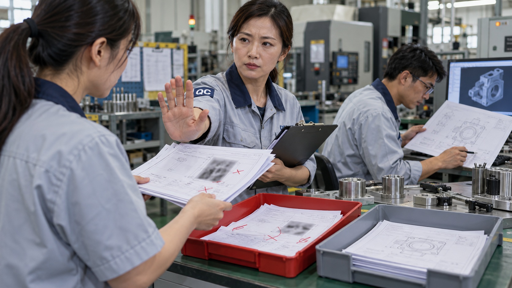品管人員把不合格或待確認的圖面分流，讓例外資料先停下來由人員判斷