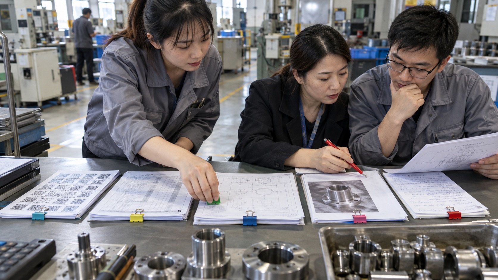 工程與品管人員把不同來源的圖面、表單與量測資料放在一起分流確認
